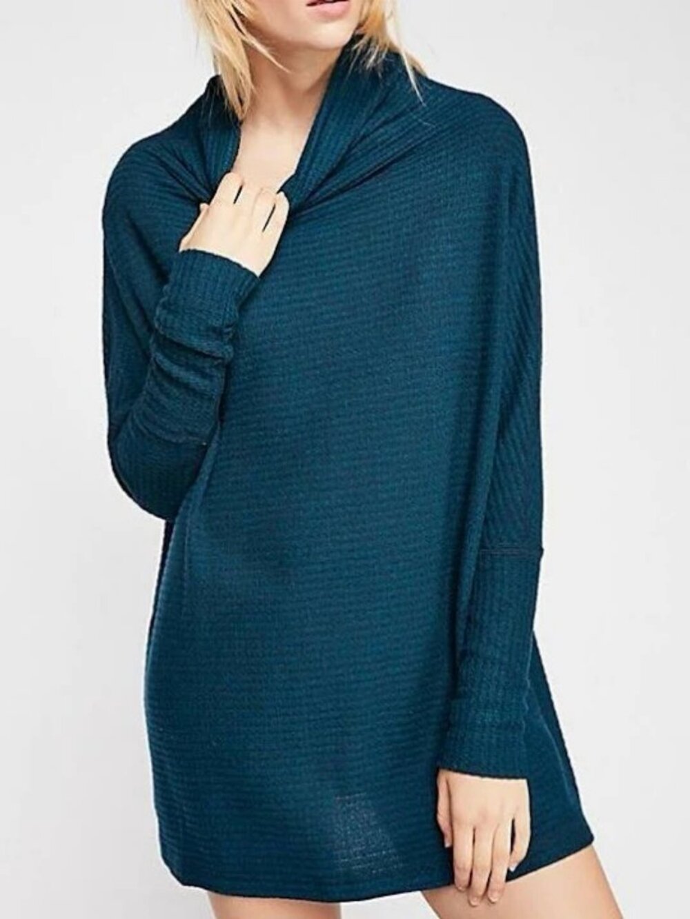 Free People We The Free Kitty Thermal Tunic Top Teal Deep Valley - Size Large